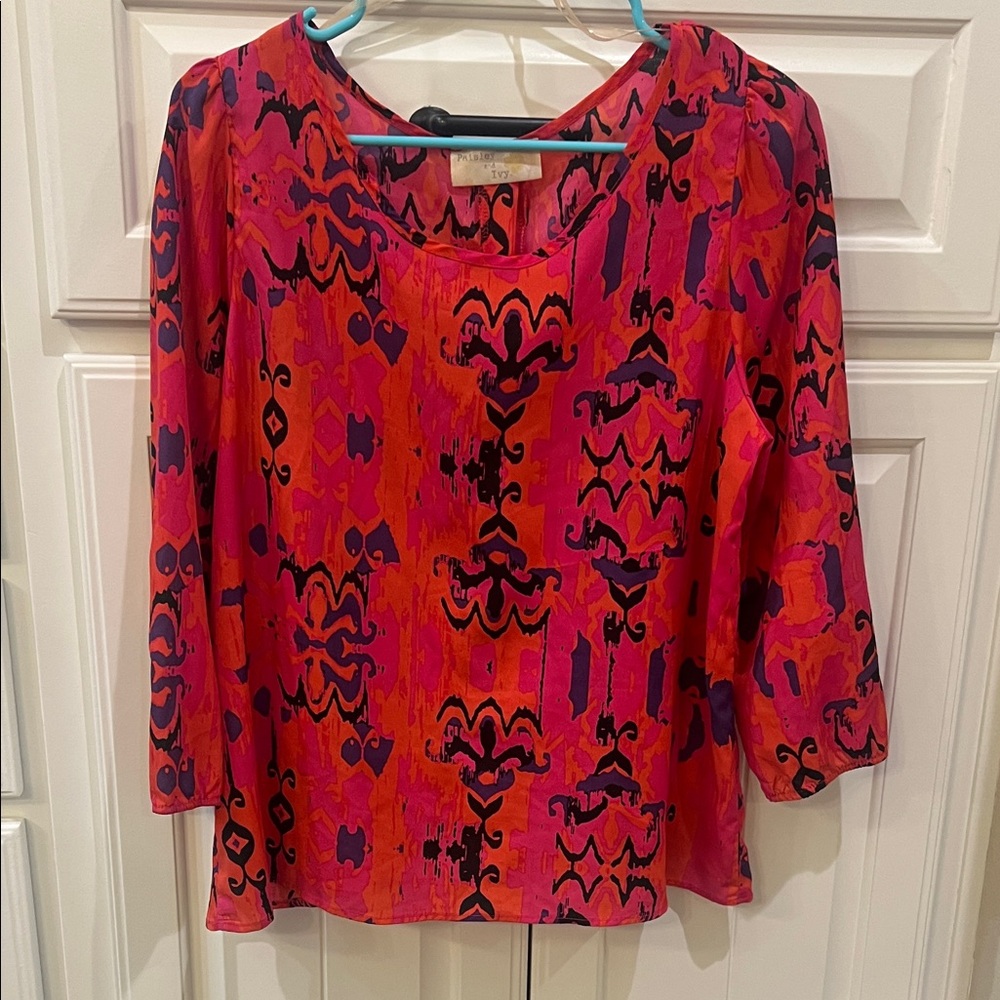 Vibrant Patterned Blouse in Pink and Orange